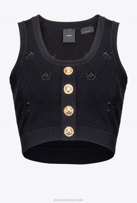 bovenaan | L488366 cropped jacquard tortelduifjes vest Pinko limousine zwart