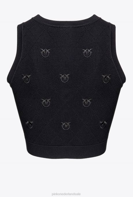 bovenaan | L488366 cropped jacquard tortelduifjes vest Pinko limousine zwart