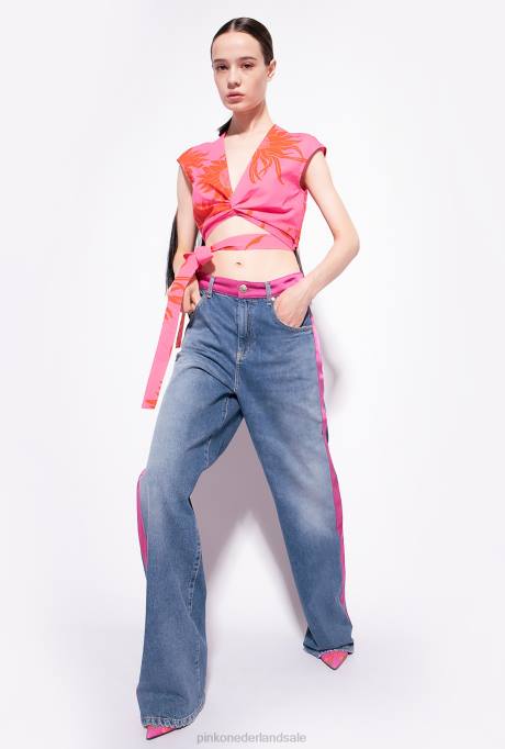 bovenaan | L488371 top met sjerp en grote bedrukte bloemen Pinko roze/rood