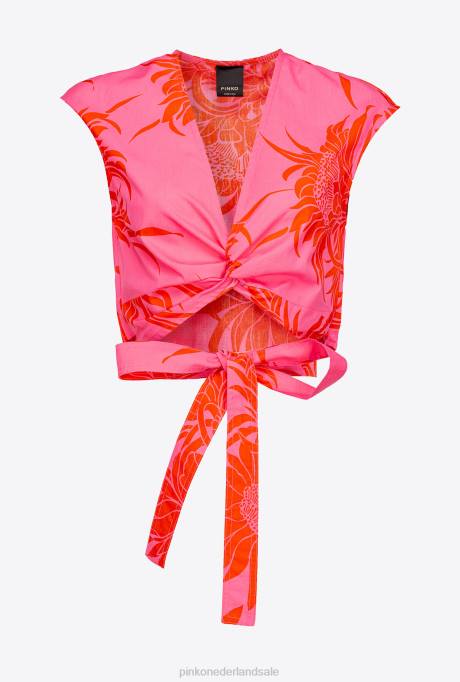 bovenaan | L488371 top met sjerp en grote bedrukte bloemen Pinko roze/rood