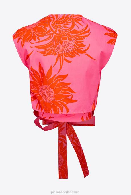 bovenaan | L488371 top met sjerp en grote bedrukte bloemen Pinko roze/rood