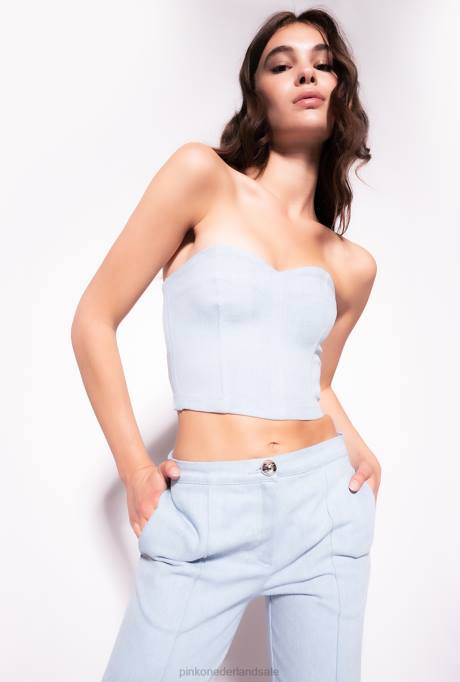 bovenaan | L488372 comfortabele bustiertop van denim Pinko donsbleek wassen