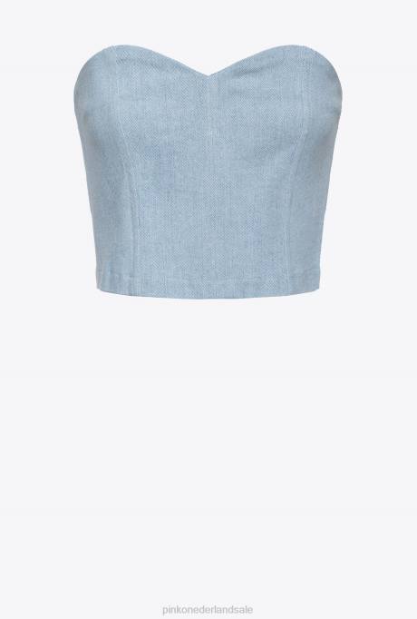 bovenaan | L488372 comfortabele bustiertop van denim Pinko donsbleek wassen