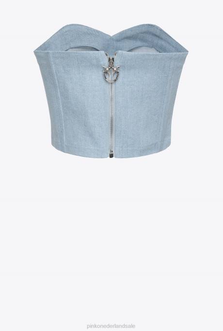 bovenaan | L488372 comfortabele bustiertop van denim Pinko donsbleek wassen