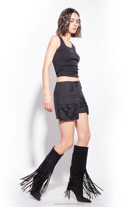 bovenaan | L488373 tanktop met geborduurd liefdesvogeltje Pinko limousine zwart