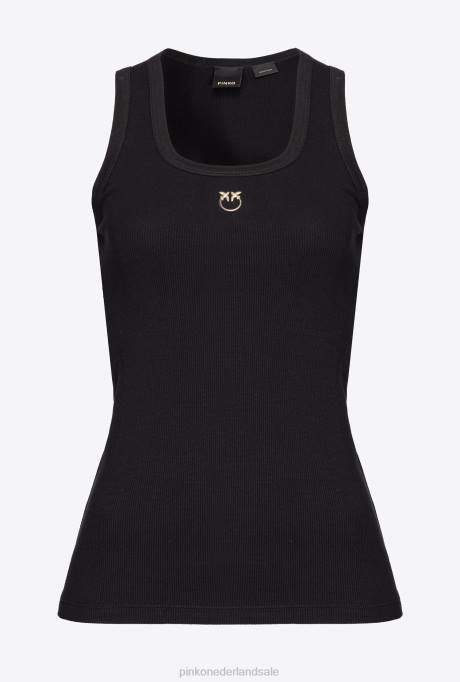 bovenaan | L488373 tanktop met geborduurd liefdesvogeltje Pinko limousine zwart