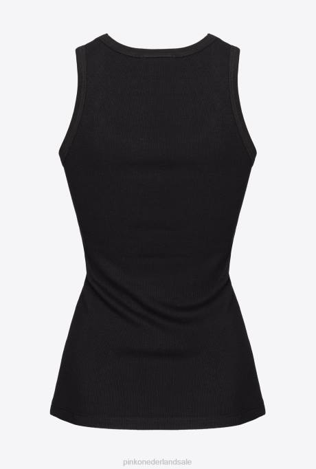 bovenaan | L488373 tanktop met geborduurd liefdesvogeltje Pinko limousine zwart