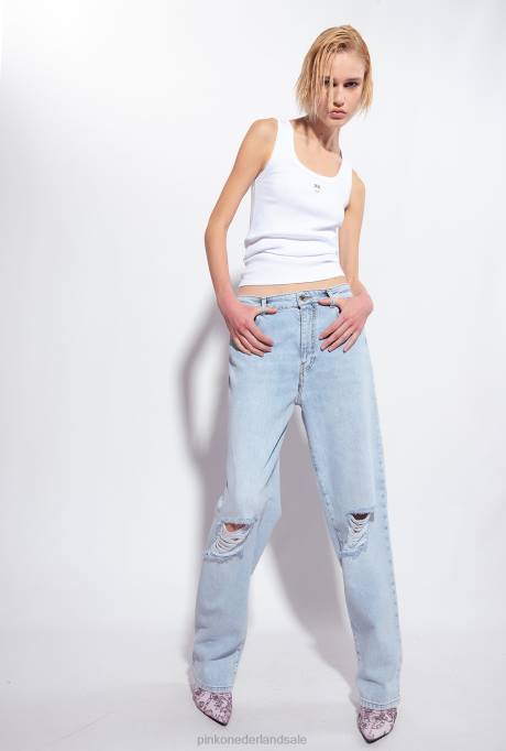 bovenaan | L488374 tanktop met geborduurd liefdesvogeltje Pinko Helder wit