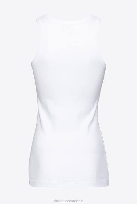 bovenaan | L488374 tanktop met geborduurd liefdesvogeltje Pinko Helder wit