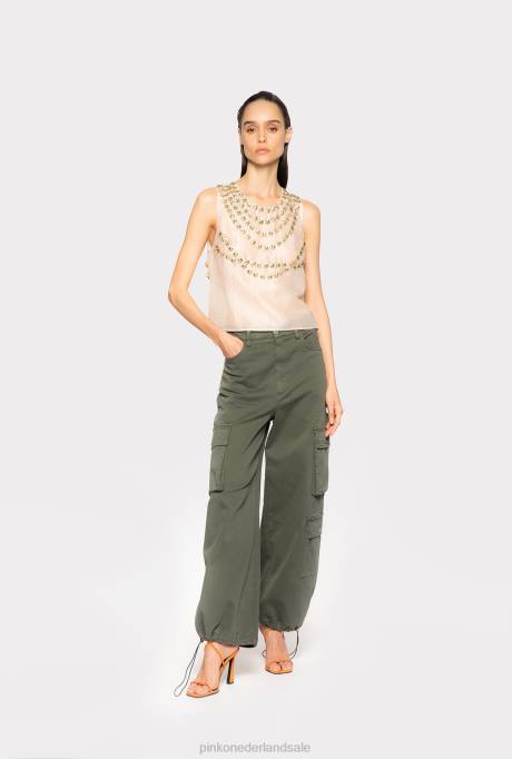 bovenaan | L488375 chiffon top met glanzend borduursel Pinko naakt/goud
