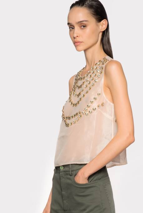 bovenaan | L488375 chiffon top met glanzend borduursel Pinko naakt/goud