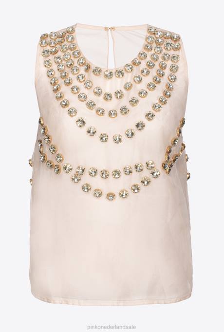 bovenaan | L488375 chiffon top met glanzend borduursel Pinko naakt/goud