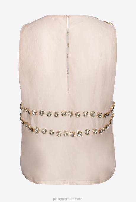 bovenaan | L488375 chiffon top met glanzend borduursel Pinko naakt/goud