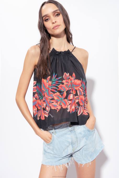 bovenaan | L488385 mousseline top met tropische print Pinko multi. zwart rood