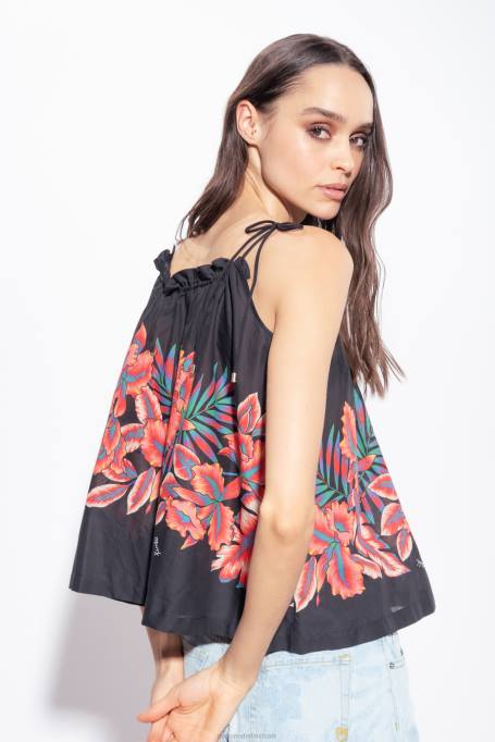 bovenaan | L488385 mousseline top met tropische print Pinko multi. zwart rood