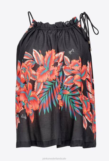 bovenaan | L488385 mousseline top met tropische print Pinko multi. zwart rood