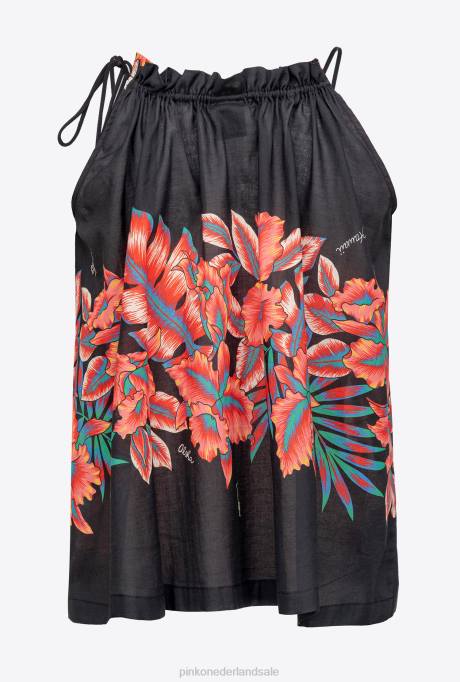 bovenaan | L488385 mousseline top met tropische print Pinko multi. zwart rood