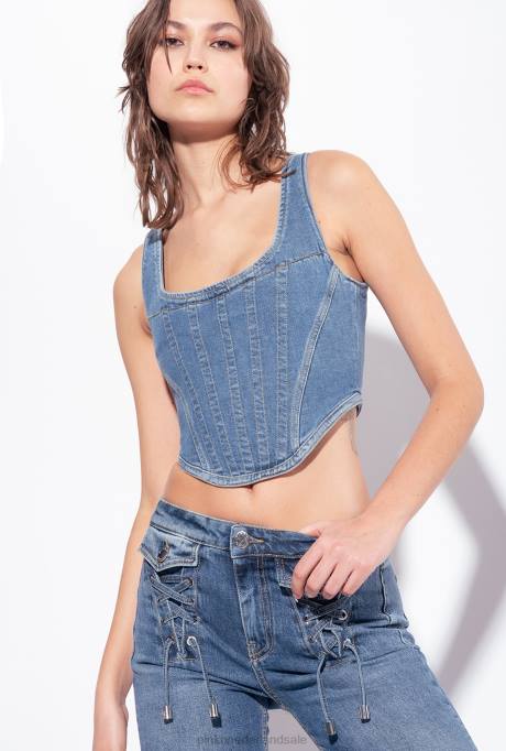 bovenaan | L488386 denim bustier top Pinko donkere middenwas