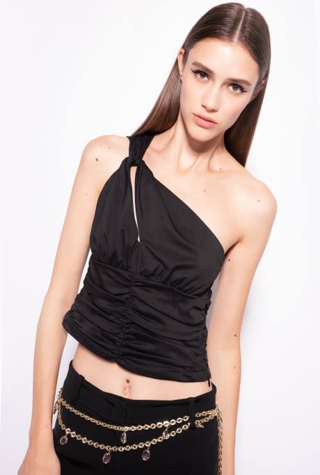 bovenaan | L488390 stretch poplin top met één schouder Pinko limousine zwart