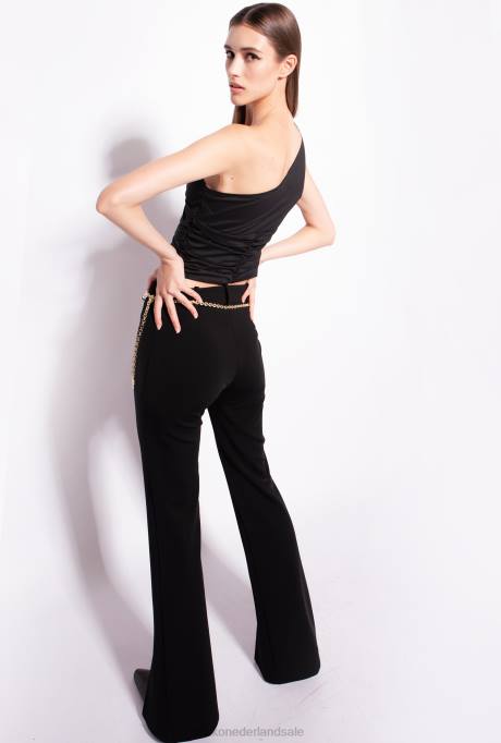 bovenaan | L488390 stretch poplin top met één schouder Pinko limousine zwart