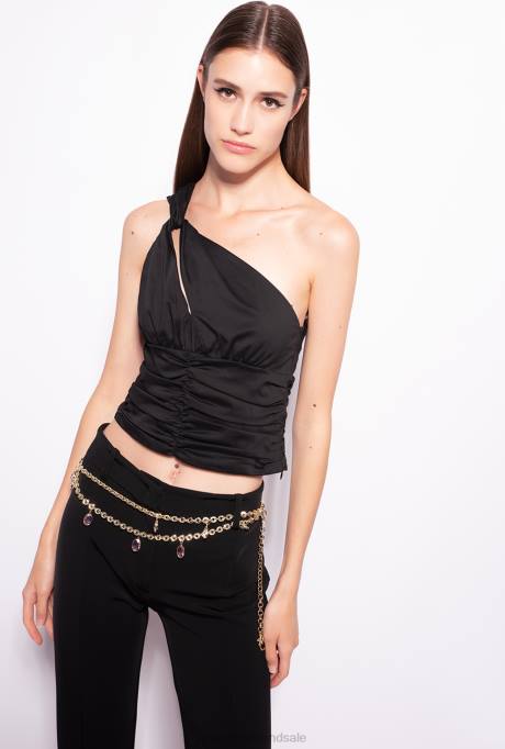 bovenaan | L488390 stretch poplin top met één schouder Pinko limousine zwart