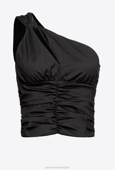 bovenaan | L488390 stretch poplin top met één schouder Pinko limousine zwart
