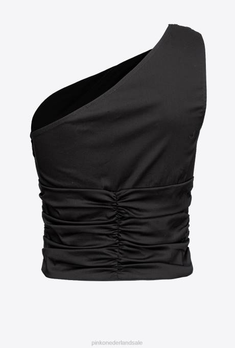 bovenaan | L488390 stretch poplin top met één schouder Pinko limousine zwart
