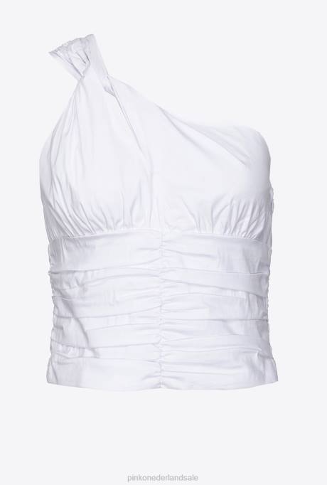 bovenaan | L488391 stretch poplin top met één schouder Pinko Helder wit