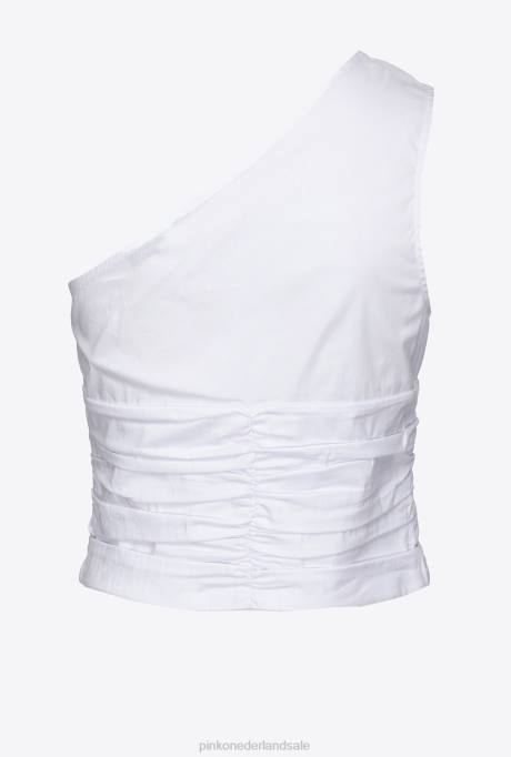 bovenaan | L488391 stretch poplin top met één schouder Pinko Helder wit