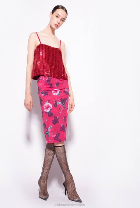 bovenaan | L488392 top met rechthoekige pailletten Pinko frambozen rood