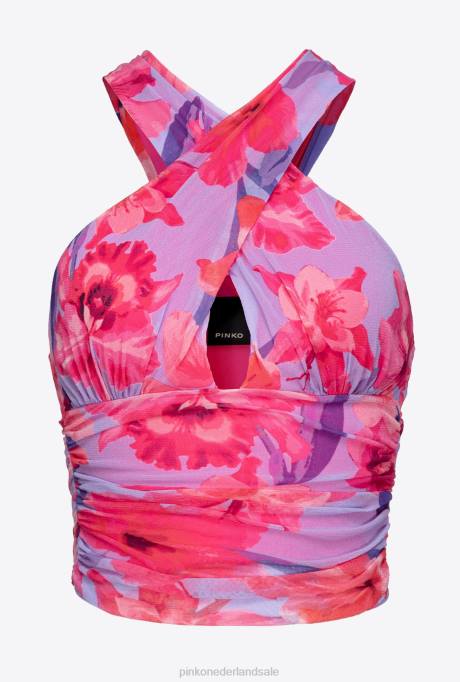 bovenaan | L488414 top met overslag en tropische bloemenprint Pinko lila/lichtroze/fuchsia