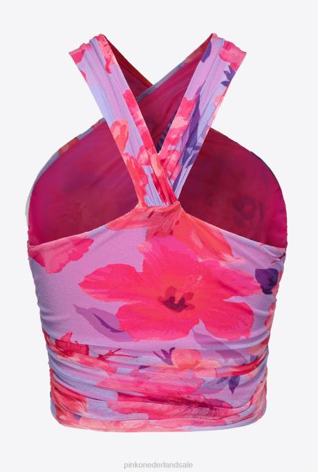 bovenaan | L488414 top met overslag en tropische bloemenprint Pinko lila/lichtroze/fuchsia