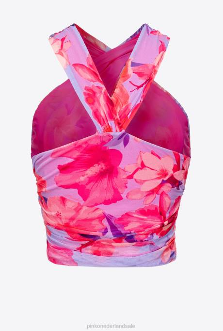 bovenaan | L488416 top met overslag en tropische bloemenprint Pinko lila/lichtroze/fuchsia