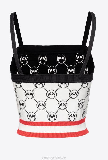 bovenaan | L488420 monogram jacquard crop top Pinko meerdere wit/zwart/rood