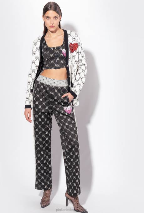 bovenaan | L488421 gebreide jacquard crop top met monogram Pinko zwart/ecru