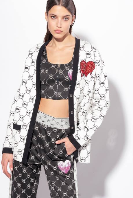 bovenaan | L488421 gebreide jacquard crop top met monogram Pinko zwart/ecru