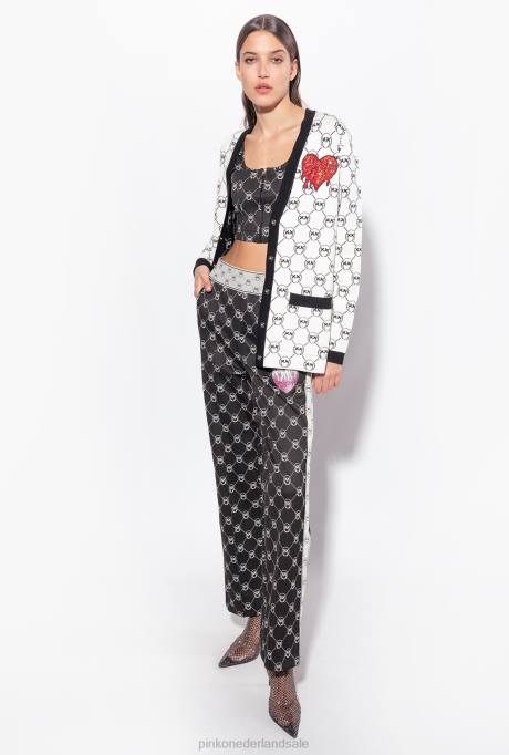 bovenaan | L488421 gebreide jacquard crop top met monogram Pinko zwart/ecru