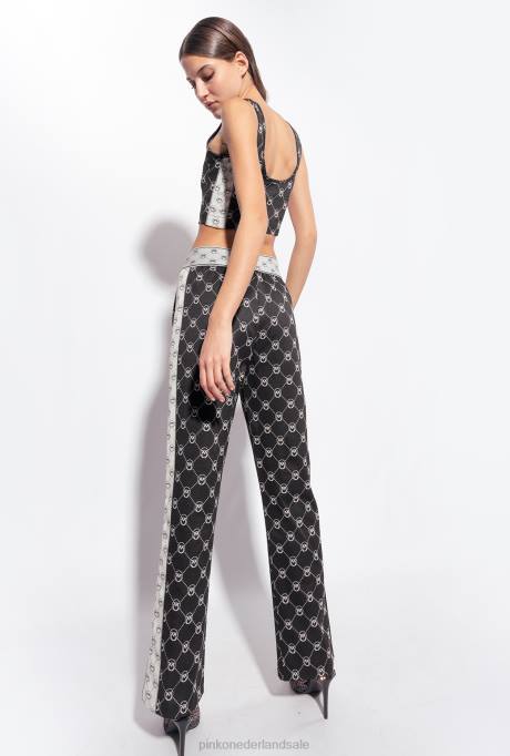 bovenaan | L488421 gebreide jacquard crop top met monogram Pinko zwart/ecru