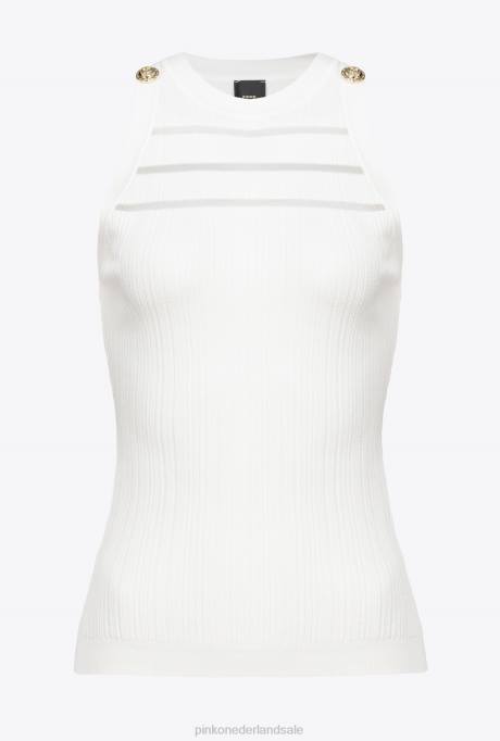 bovenaan | L488430 geribbelde top met transparante details Pinko zijde wit
