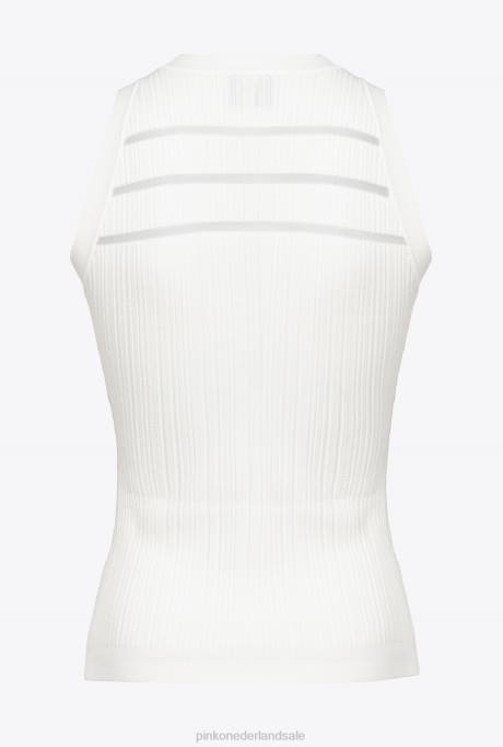 bovenaan | L488430 geribbelde top met transparante details Pinko zijde wit
