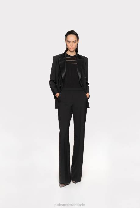 bovenaan | L488431 geribbelde top met transparante details Pinko limousine zwart