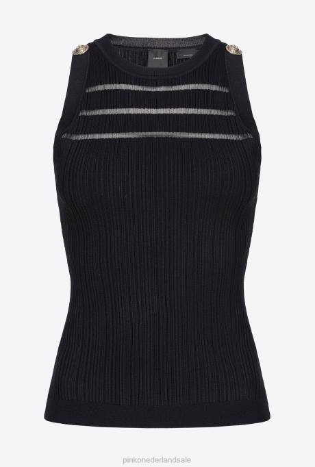 bovenaan | L488431 geribbelde top met transparante details Pinko limousine zwart
