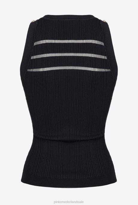 bovenaan | L488431 geribbelde top met transparante details Pinko limousine zwart