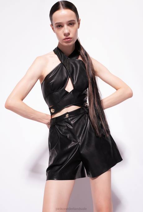 bovenaan | L488435 crop top in leerlook Pinko limousine zwart