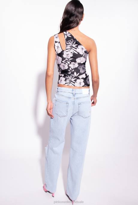 bovenaan | L488436 grafische gebloemde one-shoulder top Pinko zwart/boter