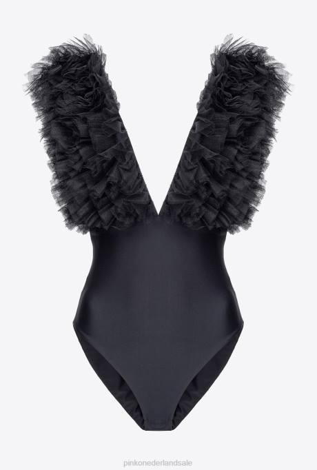 bovenaan | L488437 rompertje met bandjes van tule Pinko limousine zwart