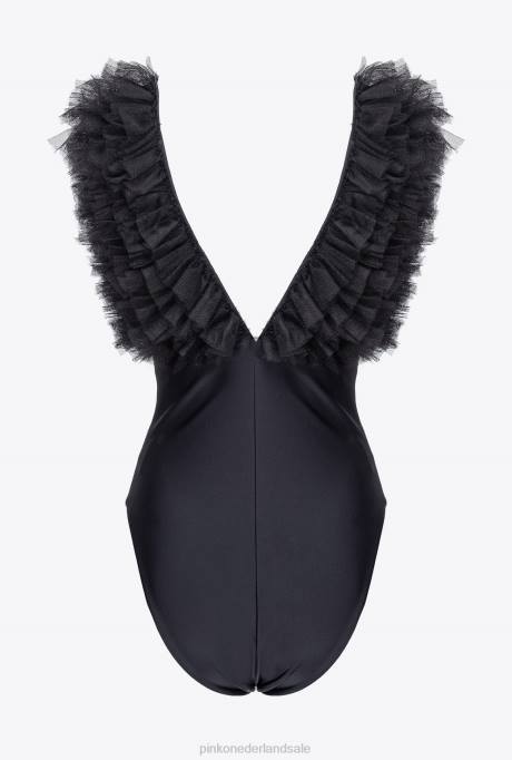 bovenaan | L488437 rompertje met bandjes van tule Pinko limousine zwart