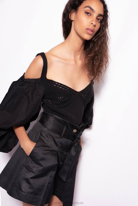 bovenaan | L488440 top van tricot en popeline Pinko limousine zwart