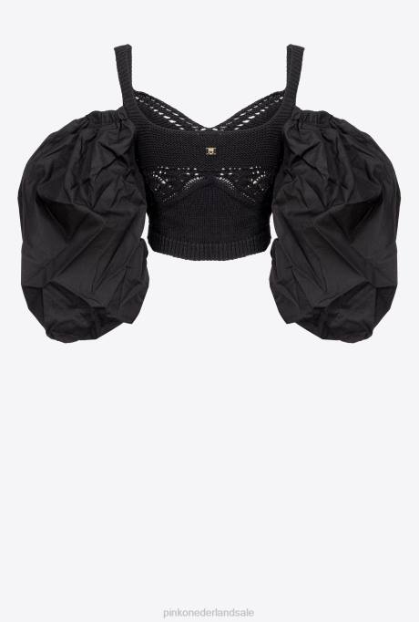 bovenaan | L488440 top van tricot en popeline Pinko limousine zwart