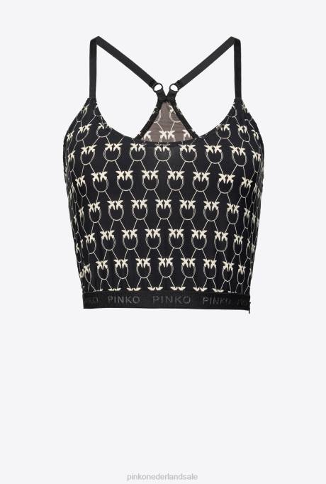 bovenaan | L488442 het monogrambovenkant van liefdevogels Pinko zwart/crème